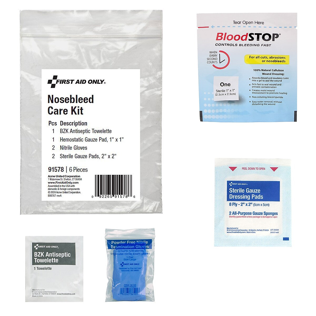 First Aid Only Nosebleed Care Kit, 6 Pieces, 25 Packs/Carton (91578)