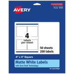 Avery Laser/Inkjet Multipurpose Labels, 4" x 4", White, 200 Labels/Box (94100)