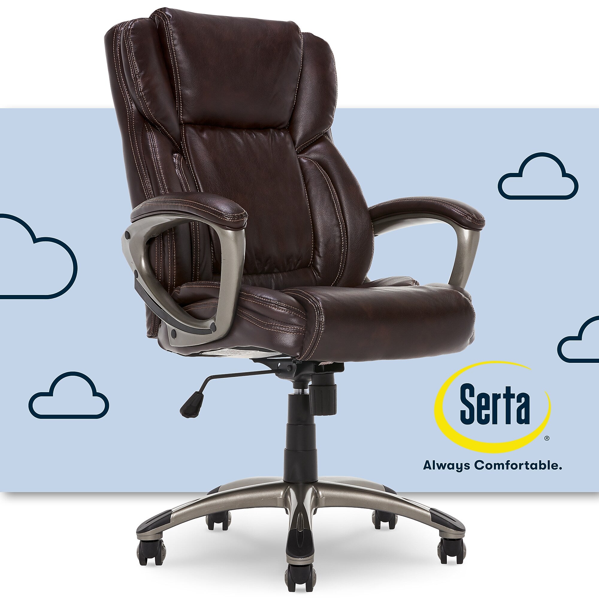 Serta Garret Ergonomic Bonded Leather Swivel Executive Chair, Biscuit Brown (CHR200090)