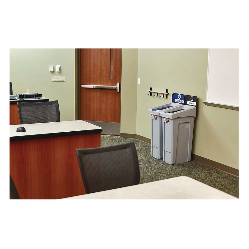 Rubbermaid Commercial Slim Jim Single-Stream Mixed Recycling Station Kit, 23 Gallon, Gray/Blue (2185055)