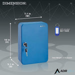 AdirOffice 48-Key Cabinet with Key Lock and Key Tags, Blue (681-48-BLU-PKG)