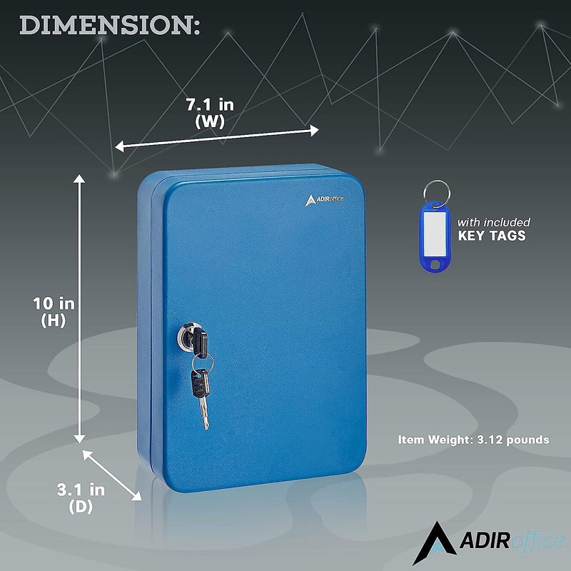 AdirOffice 48-Key Cabinet with Key Lock and Key Tags, Blue (681-48-BLU-PKG)