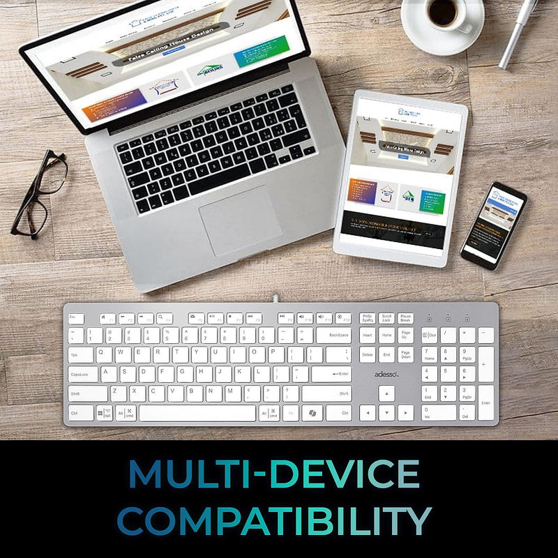 Adesso EasyTouch 730 Wired Multi-OS Scissor Switch Keyboard with Copilot AI Hotkey, White (AKB-730UW)