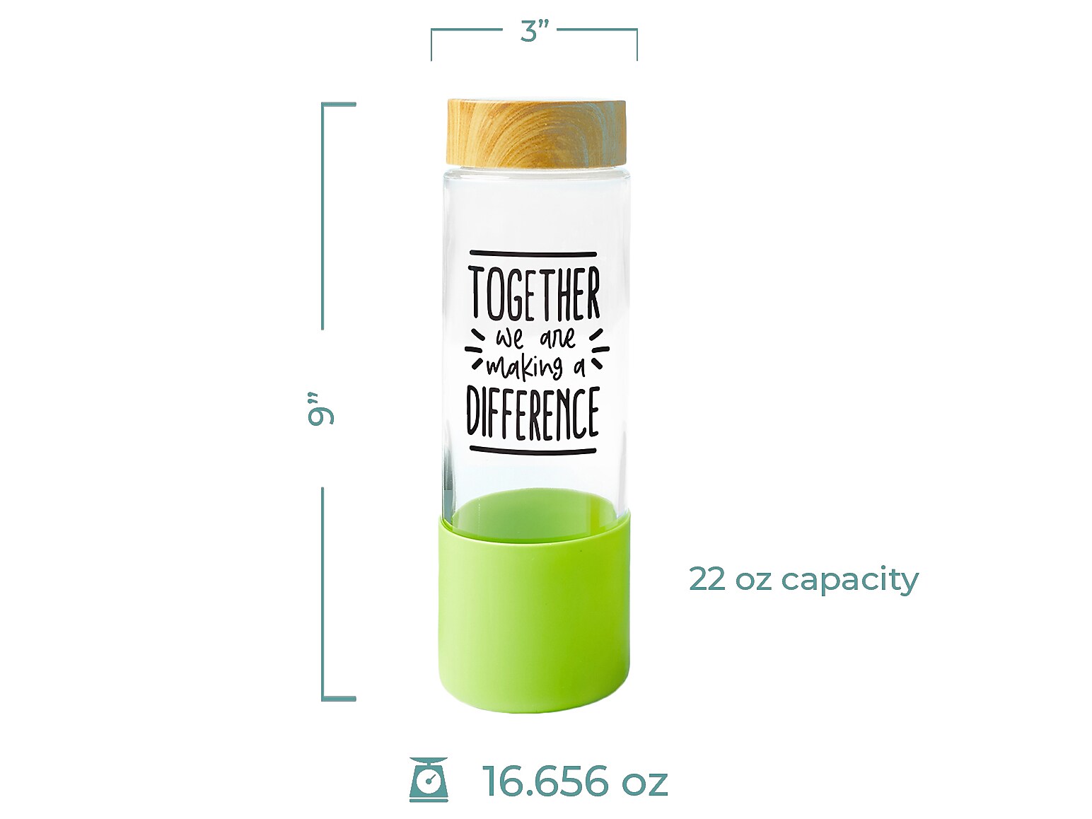 Baudville "Making a Difference" Glass Water Bottle, 22 oz., Green/Bamboo (139570331)