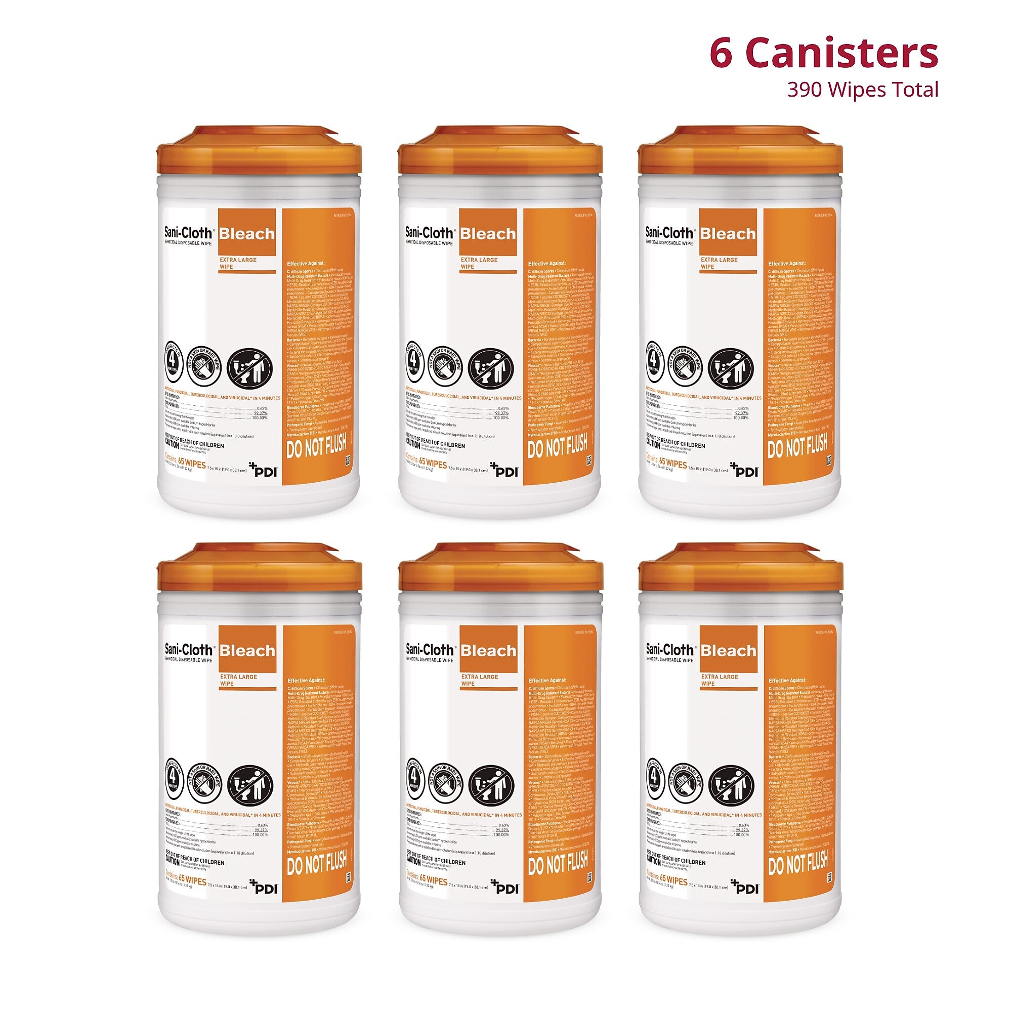PDI Sani-Cloth Disinfecting Wipes, 65 Wipes/Container, 6/Carton (P25784CT)