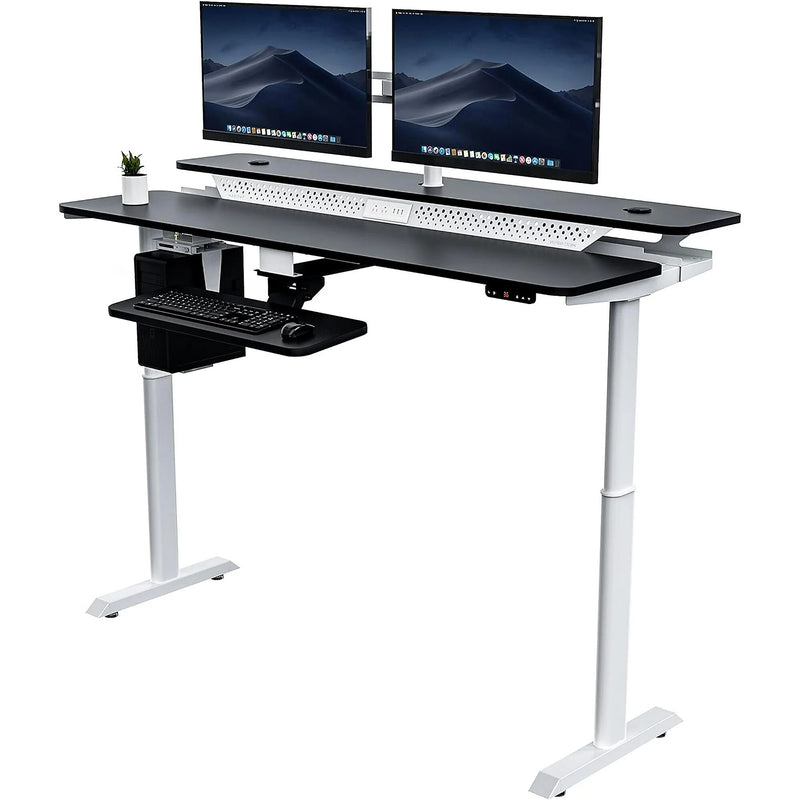 VersaDesk PowerLift Split-Level 72"W Electric Rectangular Adjustable Standing Desk, Black/White (PL2SD7230-WB)