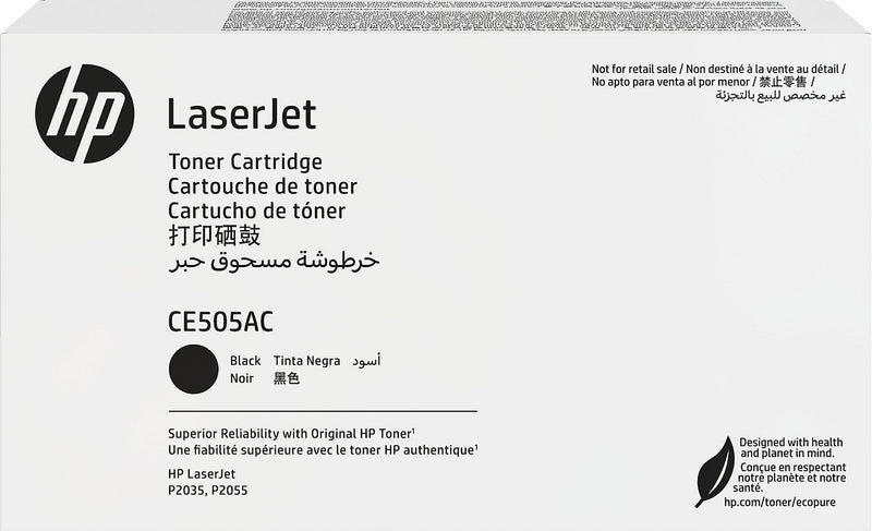 HP 05AC Black Standard Yield Toner Cartridge, Prints Up to 2,300 Pages (CE505AC)
