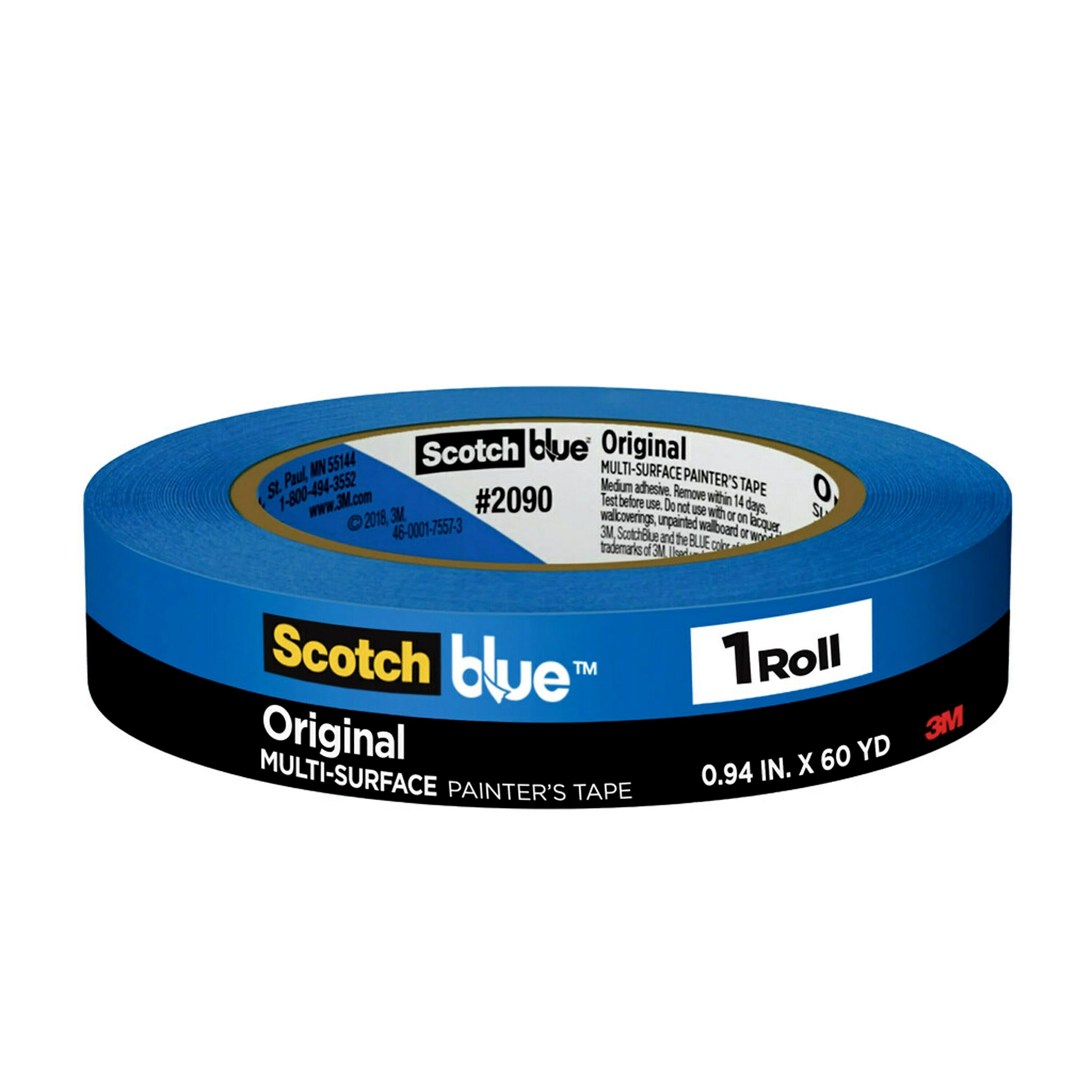 Scotch Blue Painter's Masking Tape, Blue, 3" Core, 1" x 60yds. (2090)