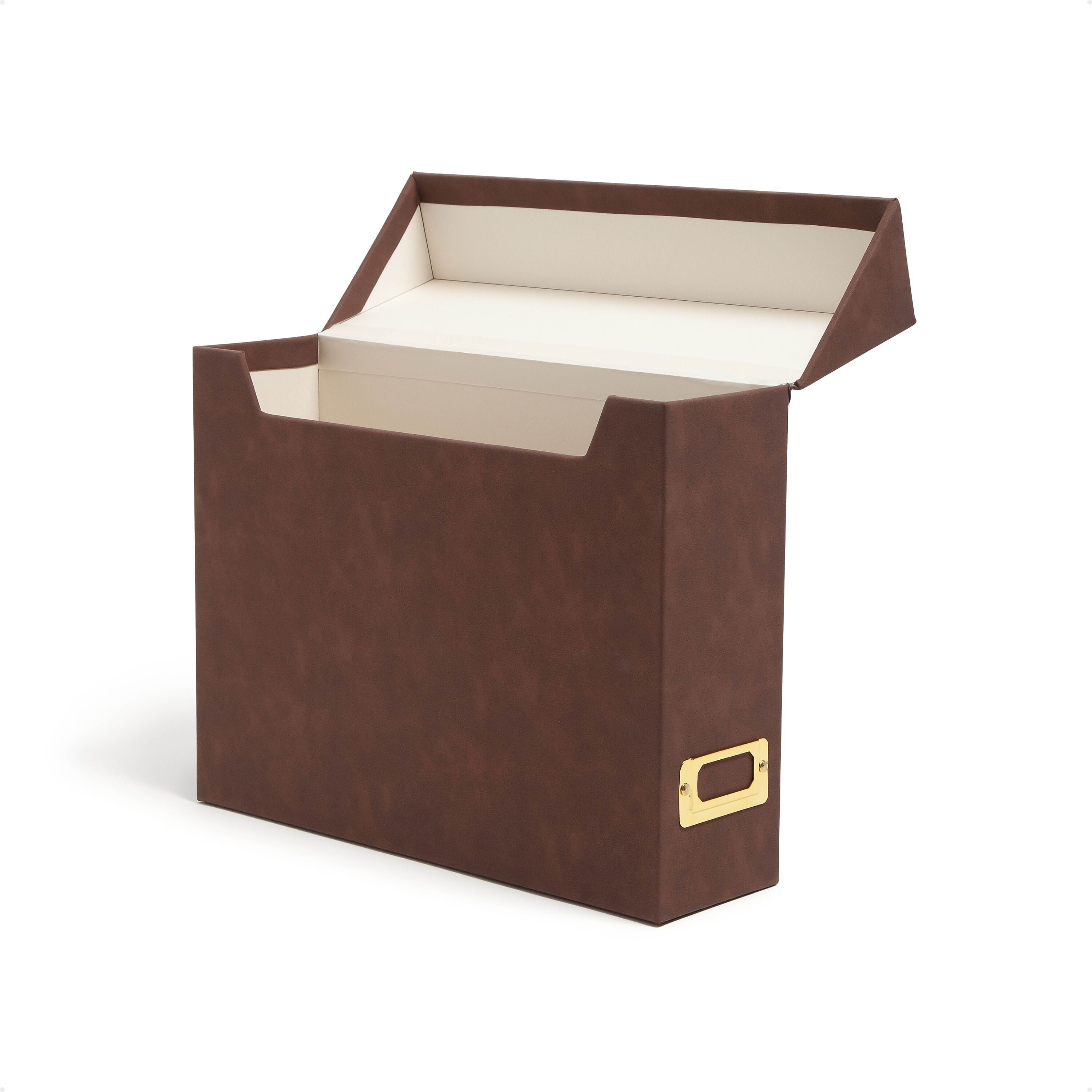 Smead 40% Recycled Vegan Leather File Box Attached Flip Top, 10" x 13", Saddle (70234)