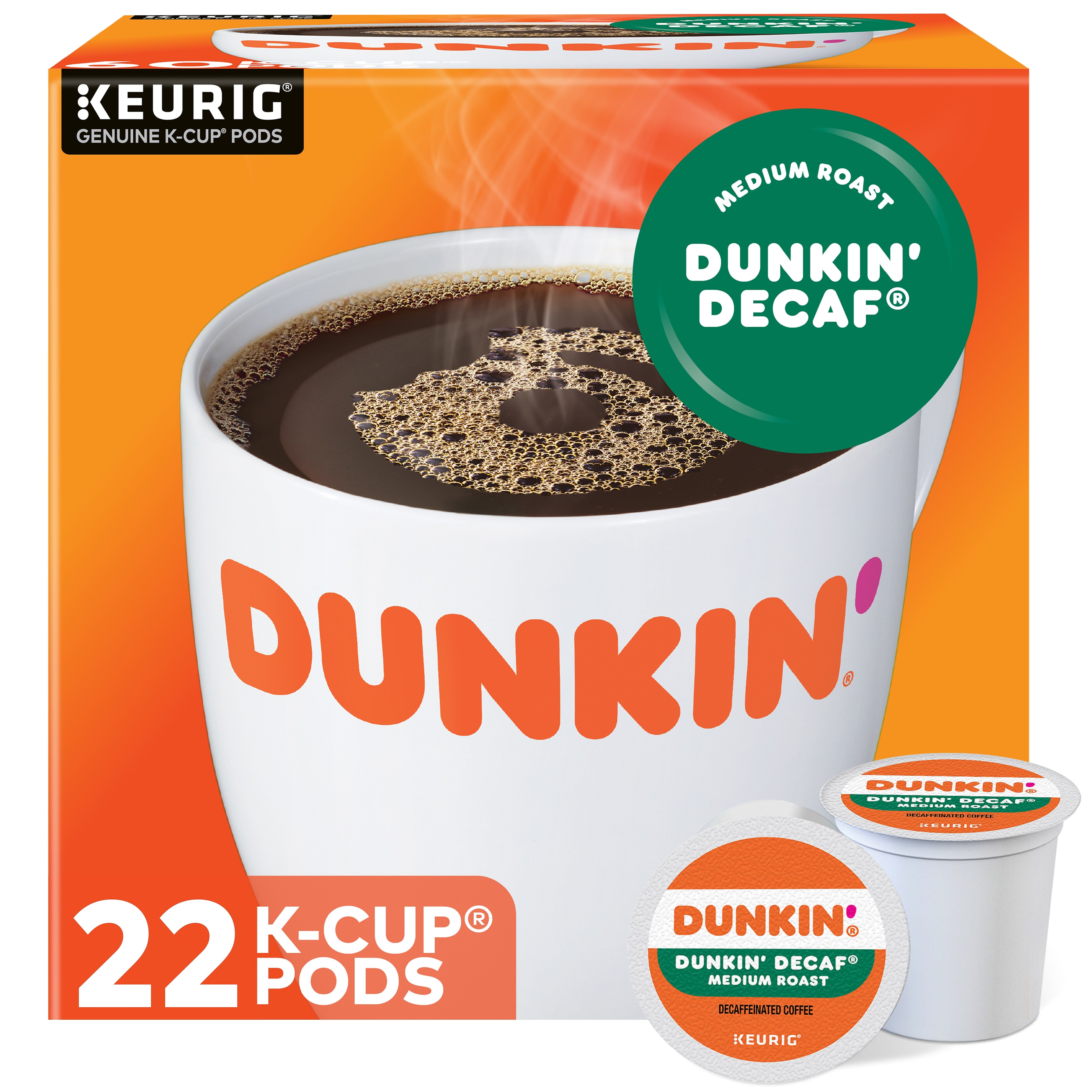 Dunkin' Decaf Coffee, Medium Roast, 0.37 oz. Keurig® K-Cup® Pods, 22/Box (400846)