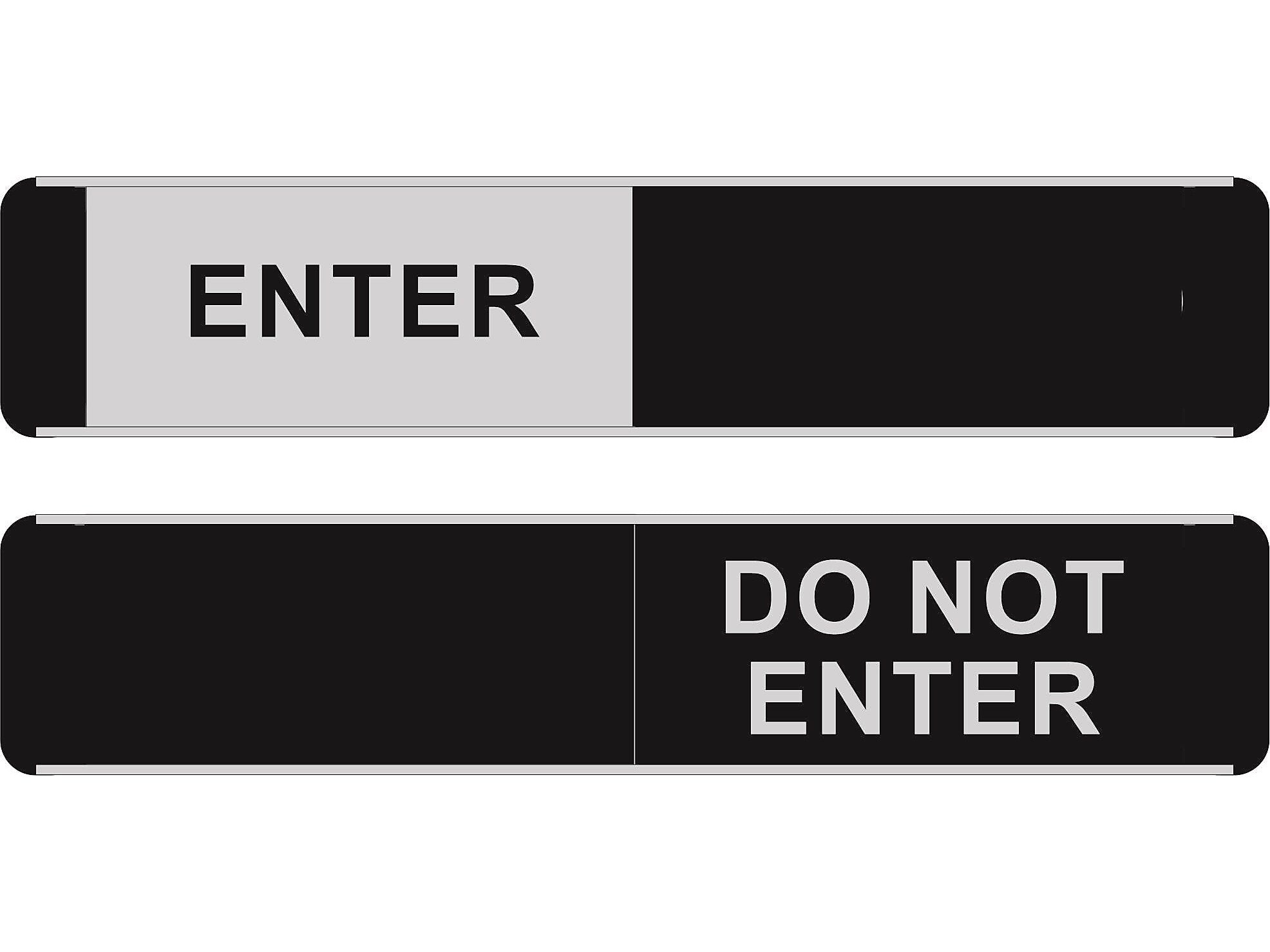 Seco Adhesive Enter/Do Not Enter Sliding Sign, 10" x 2", Black/Gray (BA112)