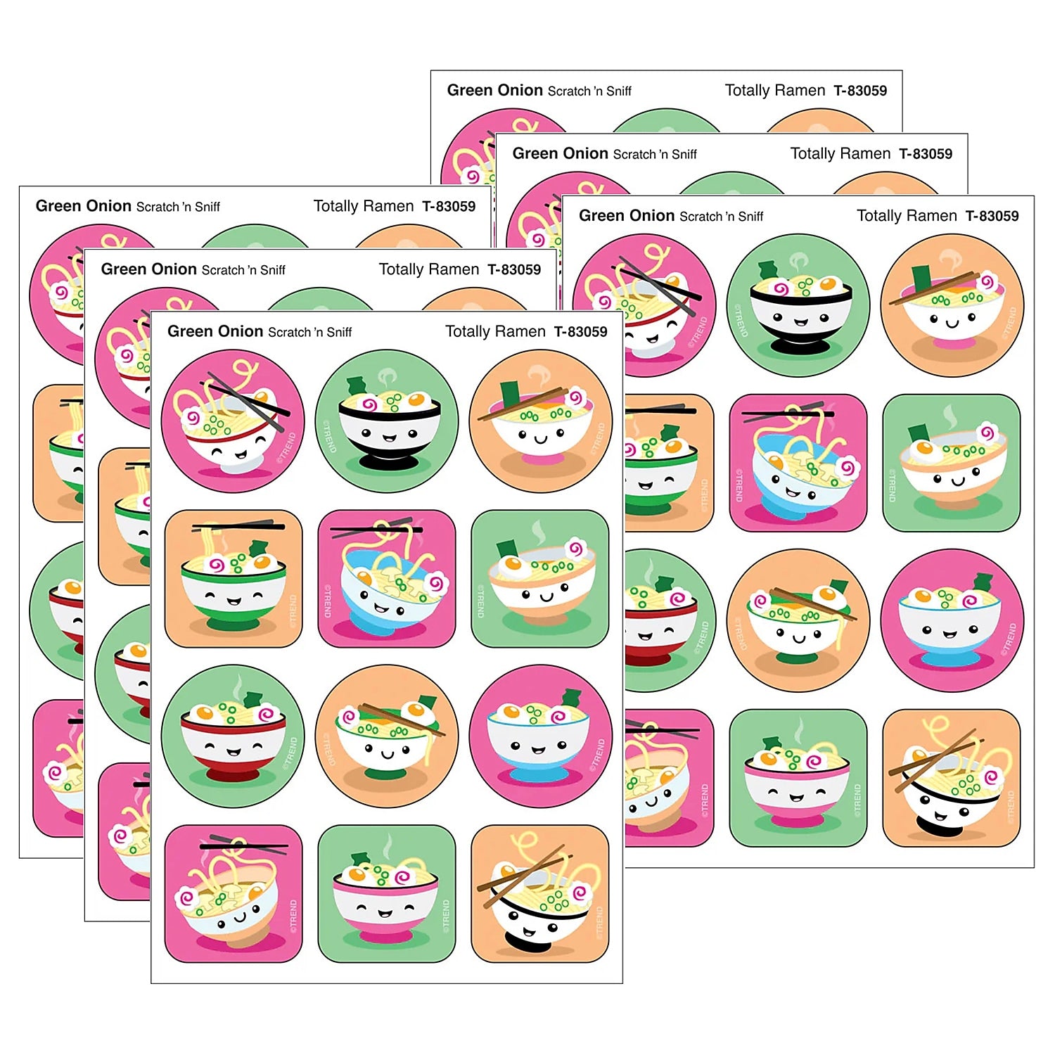 Trend Enterprises Totally Ramen Green Onion Scent Scratch 'n Sniff Stinky Stickers, Multicolored, 48/Pack, 6/Packs/Bundle