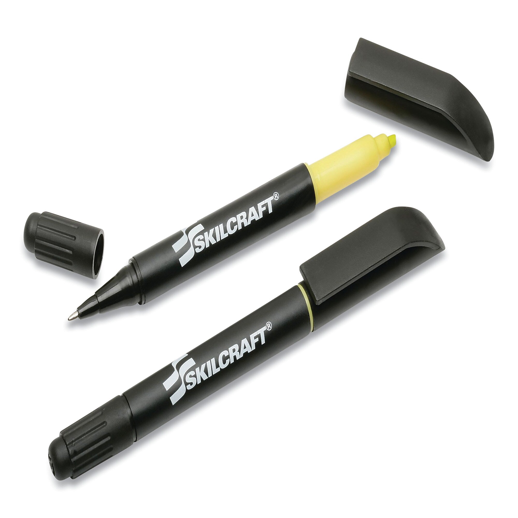 AbilityOne 7520014840020 SKILCRAFT Rite-N-Lite Ballpoint Pen/Highlighter, Yellow/Black Ink, Chisel/Conical Tip, Dozen