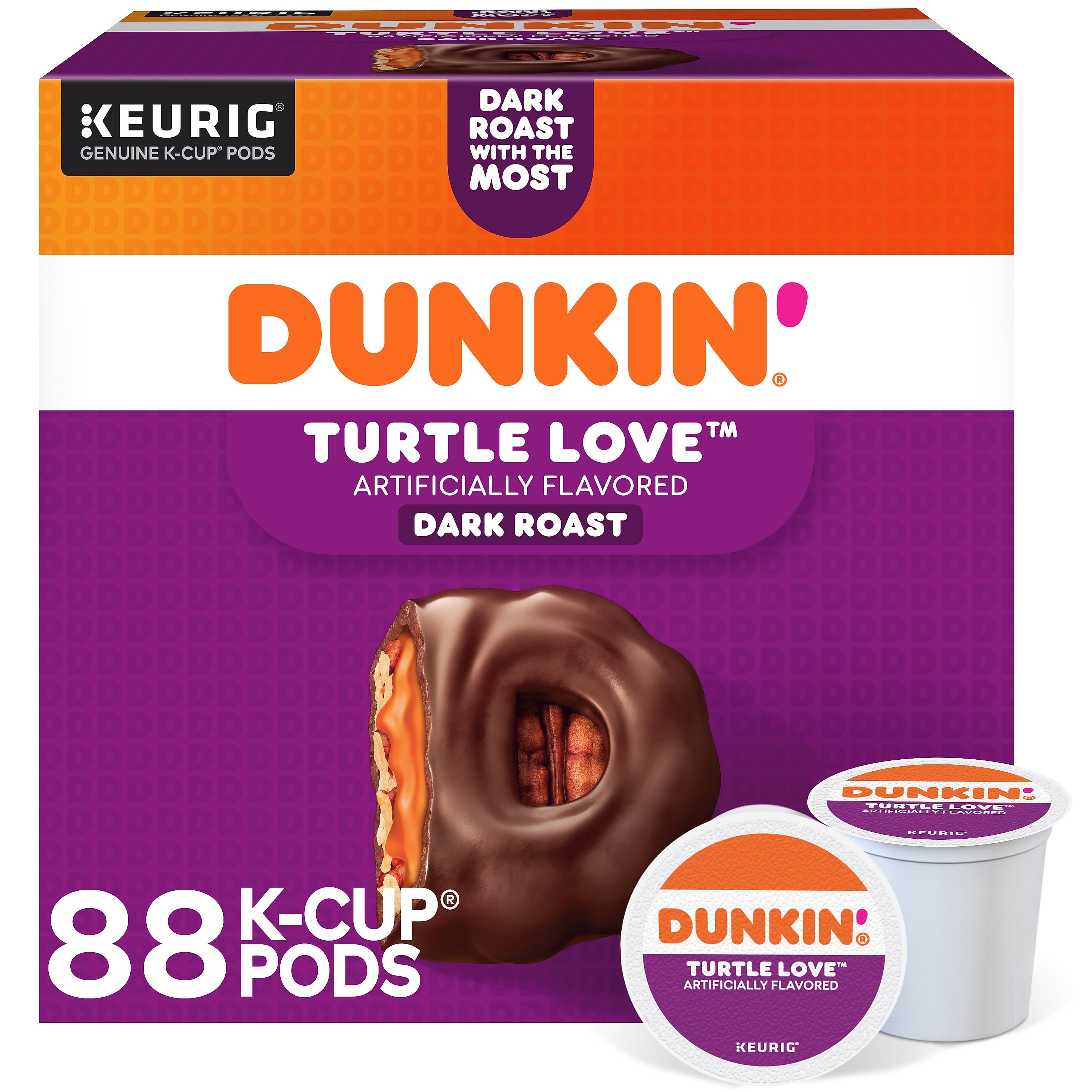 Dunkin' Turtle Love Coffee, Keurig K-Cup Pod, Dark Roast, 22/Box, 4 Boxes/Carton (5000367615CT)