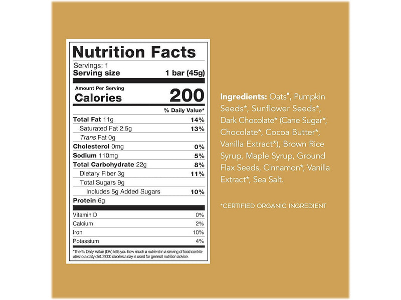 88 Acres Warm 'N' Chewy Gluten-Free Oatmeal/Chocolate Chip Seed and Oat Bar, 1.6 oz., 9 Bars/Box (315111)