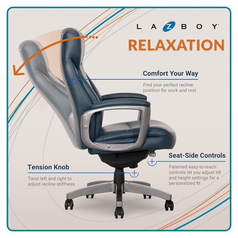 La-Z-Boy Arcadian Ergonomic Bonded Leather Swivel Executive Chair, Blue (51447)