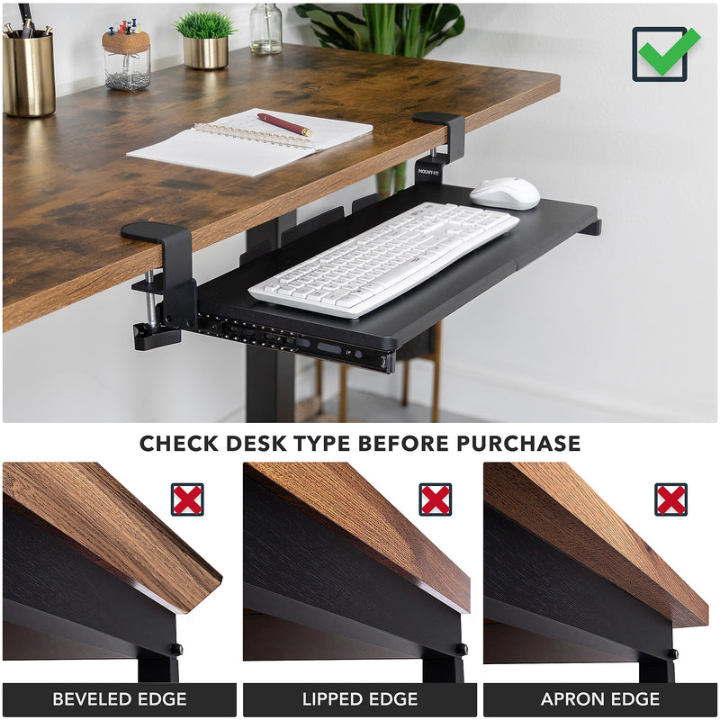Mount-It! Adjustable 24"W Clamp-On Keyboard and Mouse Tray, Black (MI-7180)