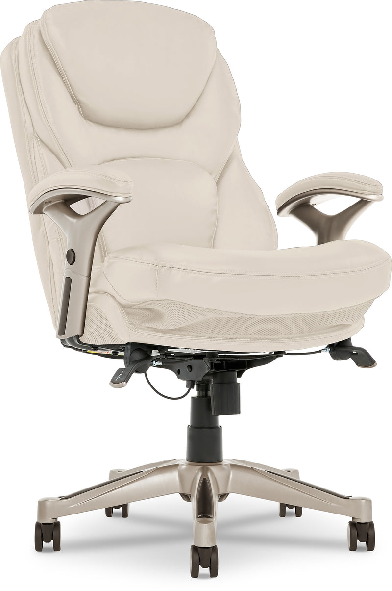 Serta Claremont Ergonomic Faux Leather Swivel Executive Chair with Back in Motion Technology, Ivory (44186C)