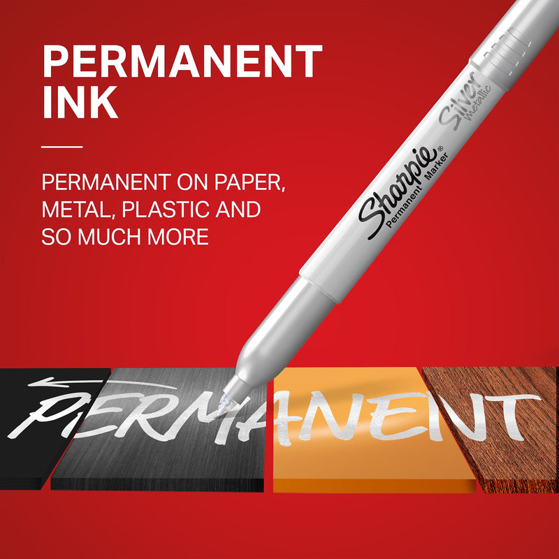 Sharpie Metallic Permanent Marker, Fine Tip, Gray/Silver, 4/Pack (39109)