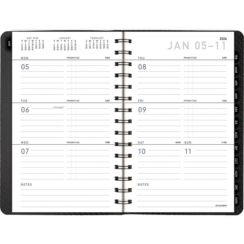 2026 AT-A-GLANCE Contemporary 5" x 8" Weekly & Monthly Planner, Faux Leather Cover, Charcoal (70-100X-45-26)