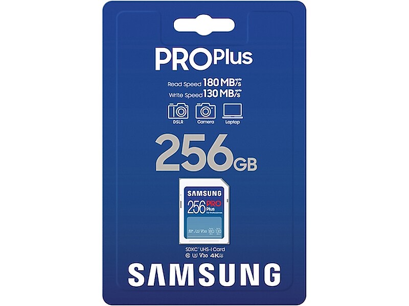 Samsung PRO Plus 256GB Full Size SDXC Memory Card, U3 Class, UHS-I, V30 (MB-SD256S/AM)