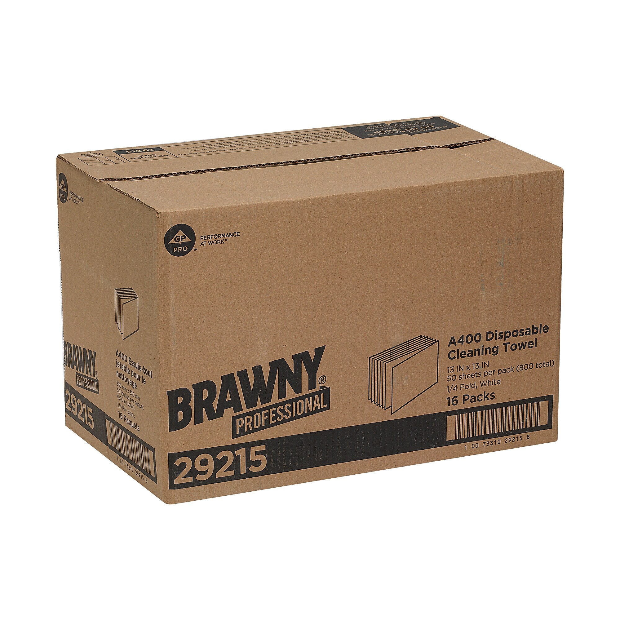 Brawny Professional A400 Cellulose Cleaning Wipers, 13" x 13", White, 800 Wipers/Box, 16/Carton (29215)
