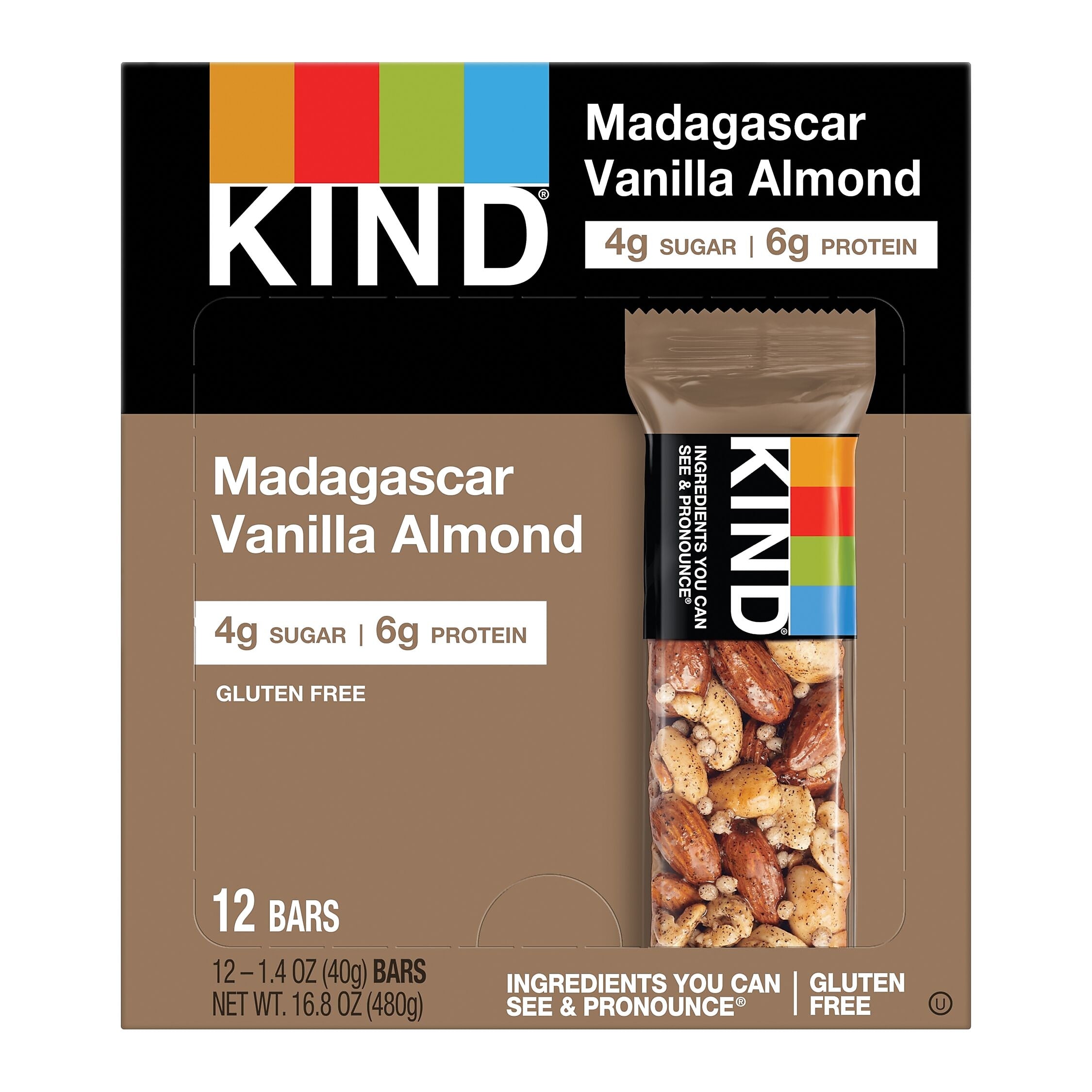 KIND Madagascar Vanilla Almond Nut Bar, 1.4 oz., 12 Bars/Box (KND17850)
