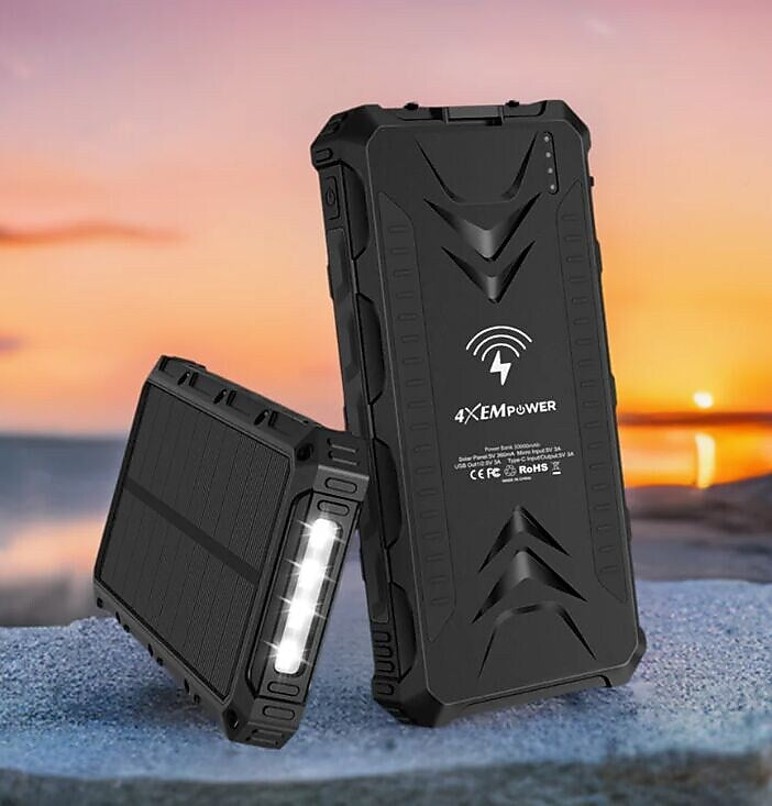4XEM 30,000 mAh Mobile Solar Power Bank and Charger(4XSOLARPWR30OR)