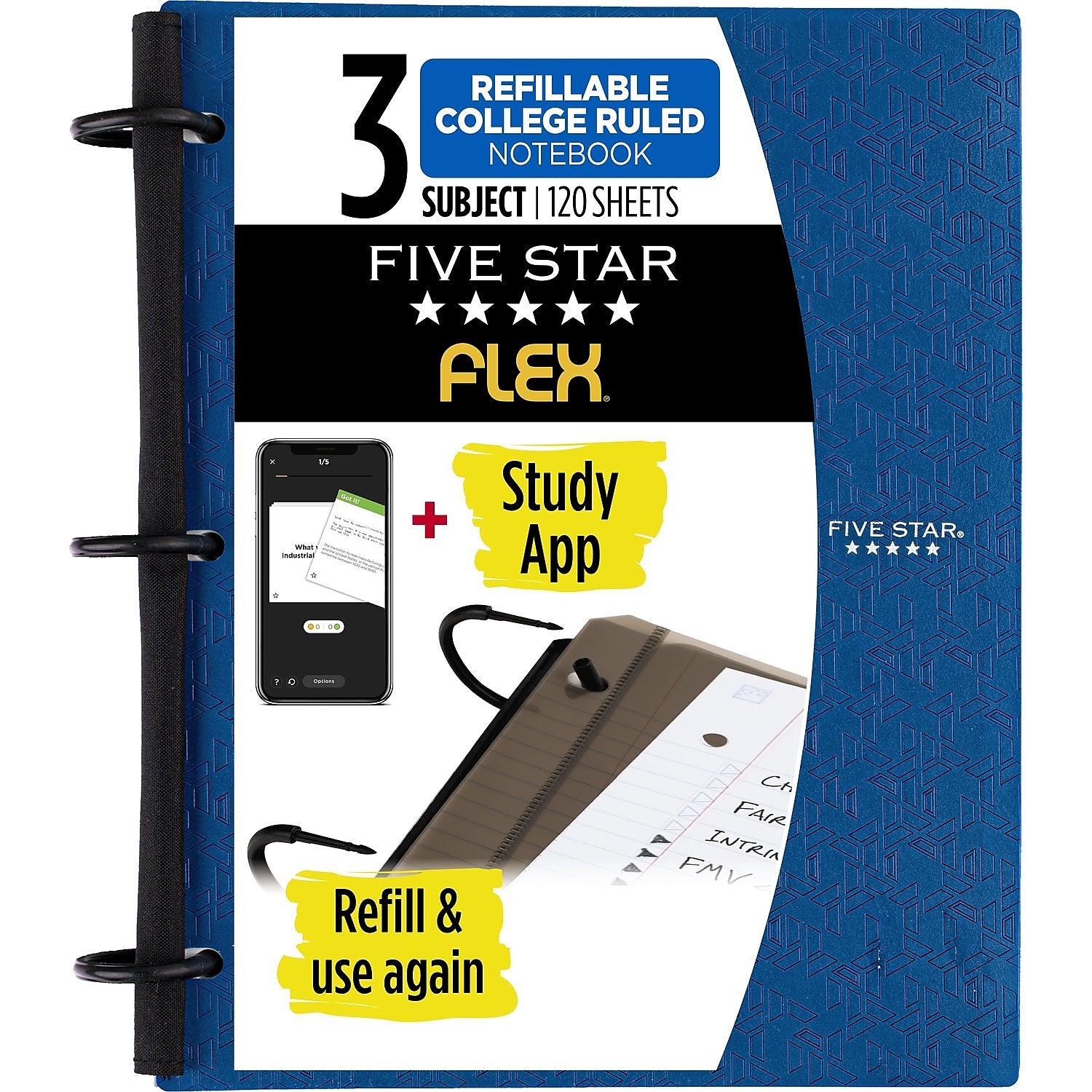 Five Star Flex 3-Subject Notebooks, 8.5" x 11", College Ruled, 120 Sheets (08126)