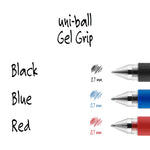 uni-ball Gel Grip Gel Pens, Medium Point, 0.7mm, Blue Ink, 12/Pack (65451)