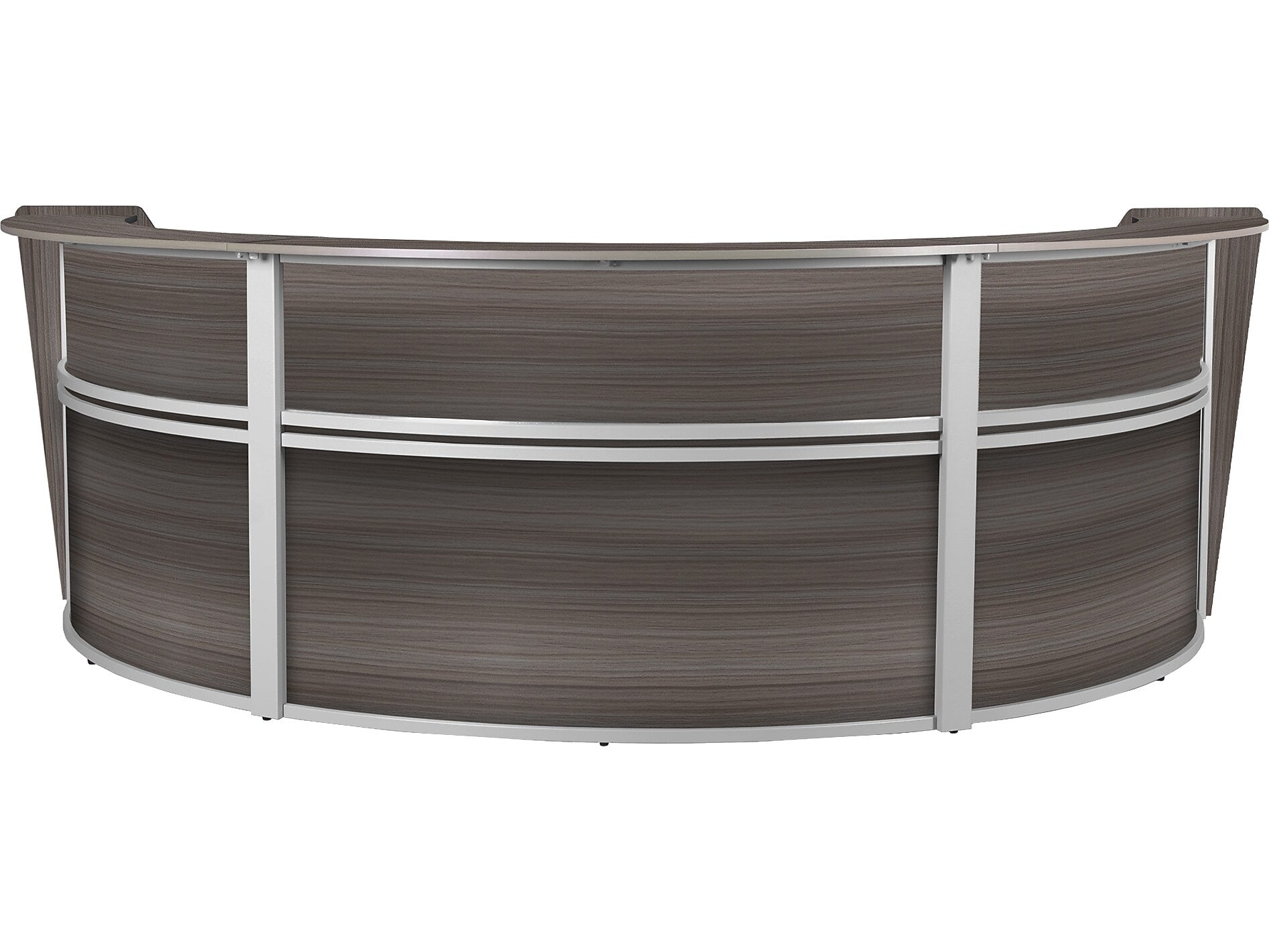 Regency Marque 144"W Curved Reception Desk Workstation, Driftwood Gray (77293GY)