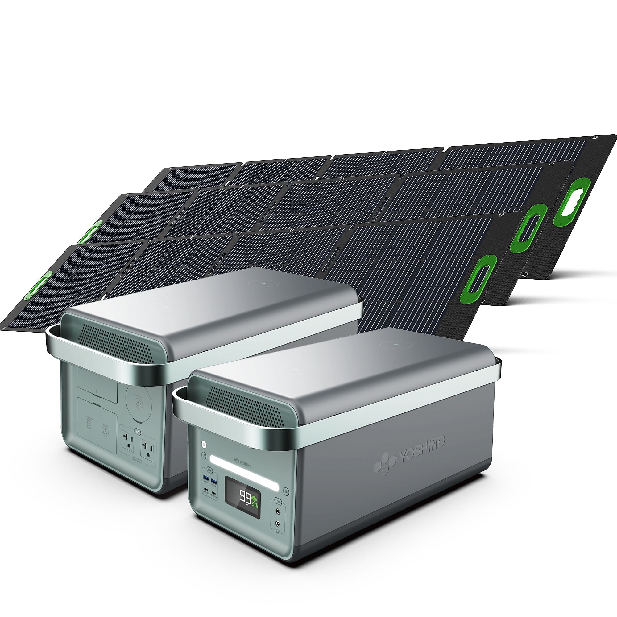 Yoshino K40SP23 11-Port Solid-State Solar Generator 2611Wh, 4000W with 3-Piece Solar Panels (600W) Emergency UPS Backup Battery
