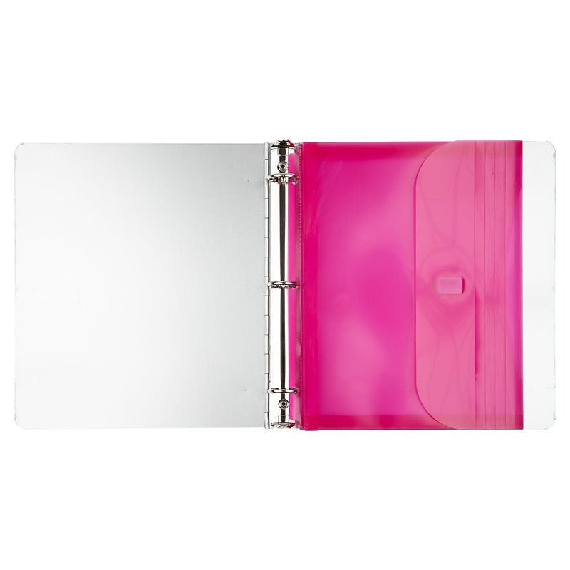 JAM Paper Plastic Binder Pocket, 3-Hole Punched, Pink, 3/Pack (218VB1PIX3)