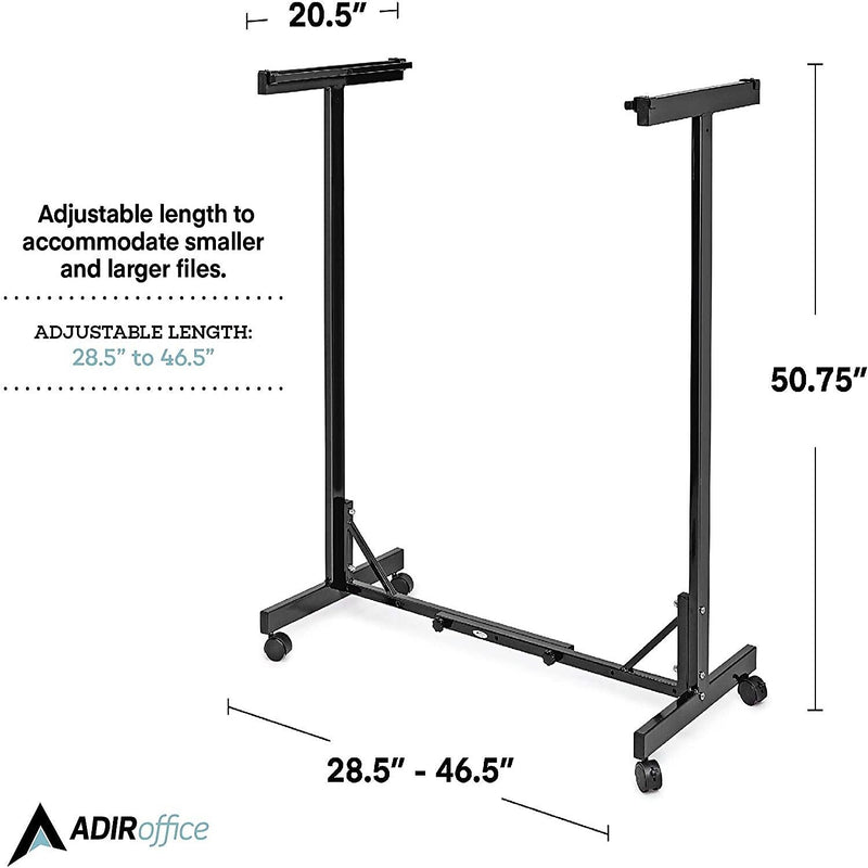 AdirOffice Metal Mobile File Cart with Swivel Wheels and (12) 30" Hanging Clamps, Black (615-BLK-PKG)