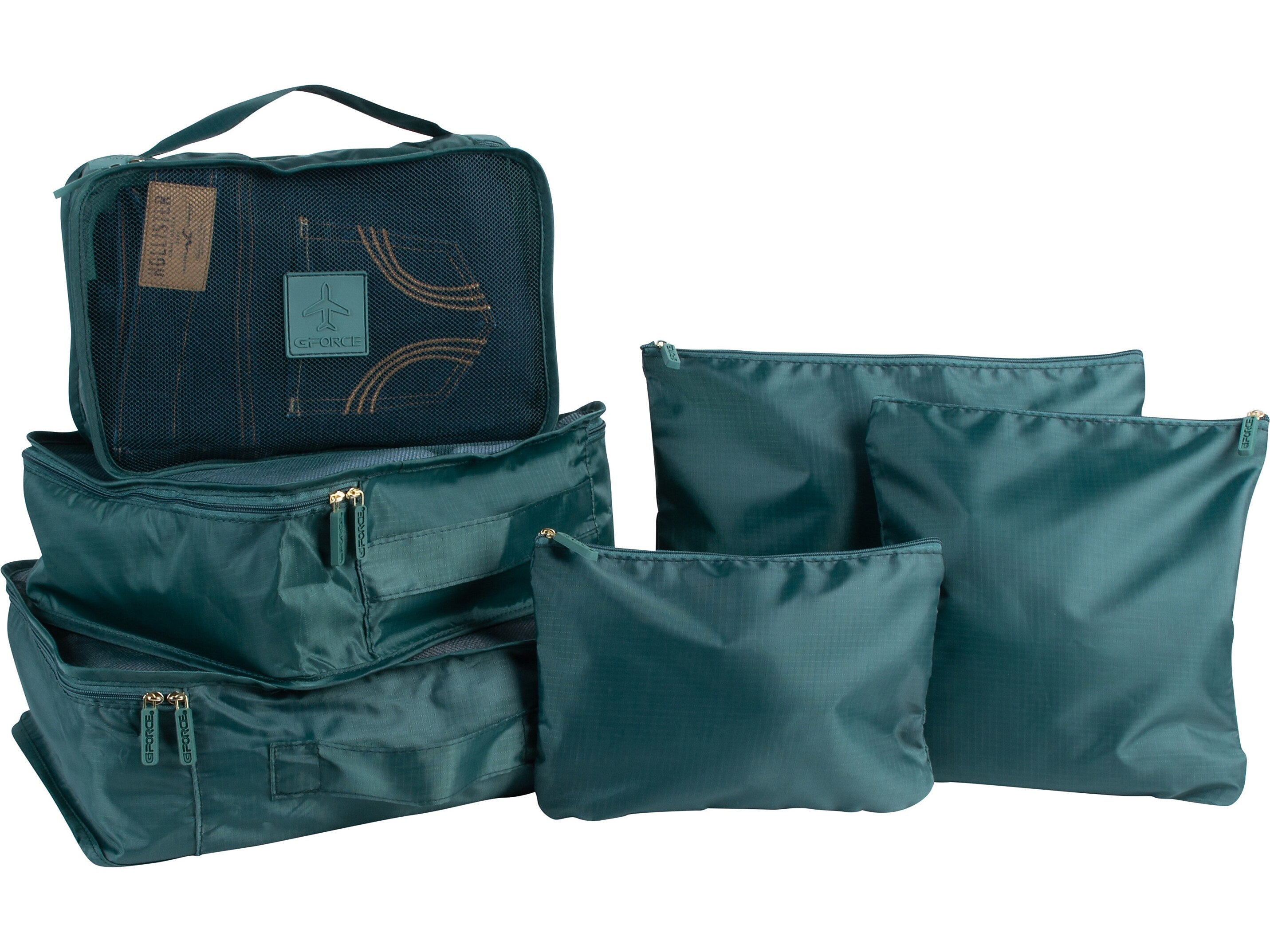 G Force 6-Piece Fabric Travel Pouch Set, Water Resistant, Emerald (27105-EMERALD)
