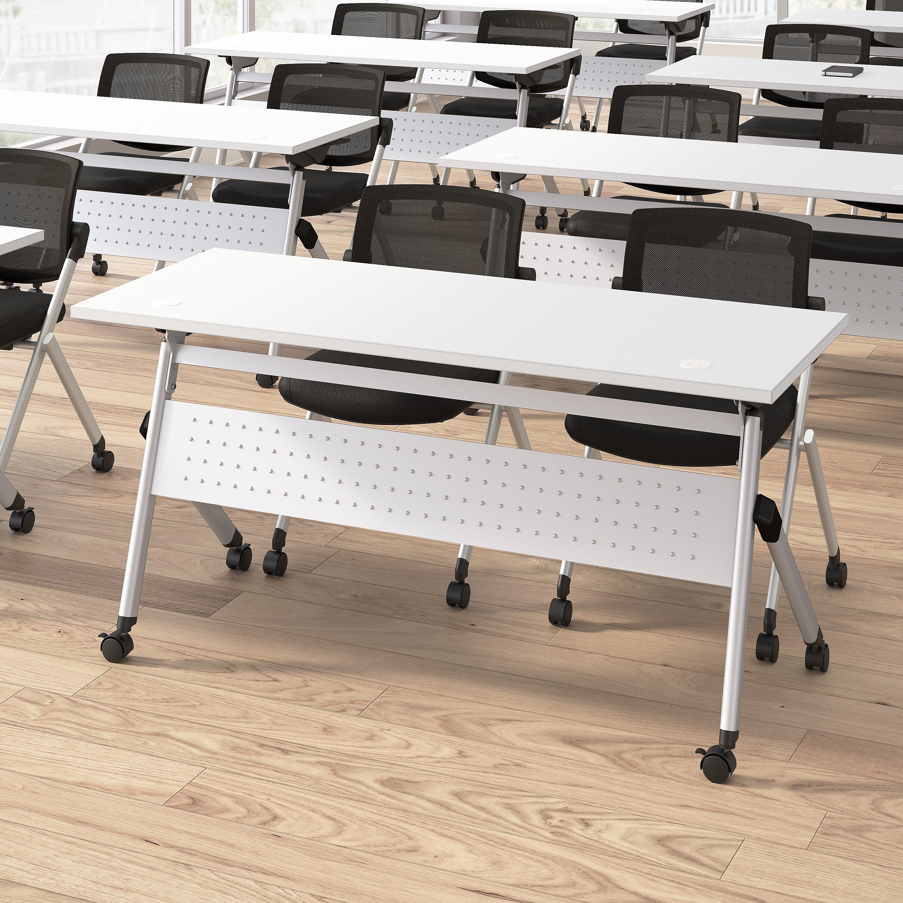 Bush Business Furniture Envision 72"W Foldable Training Room Table with 2 Chairs, White (NVS008WH)