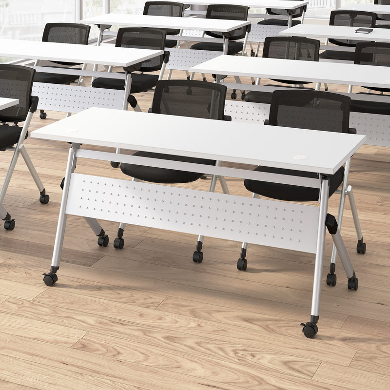 Bush Business Furniture Envision 72"W Foldable Training Room Table with 2 Chairs, White (NVS008WH)
