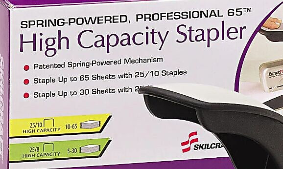 AbilityOne SKILCRAFT Heavy-Duty Spring-Powered Desktop Stapler, 65-Sheet Capacity, Black/Silver (NSN5668656)