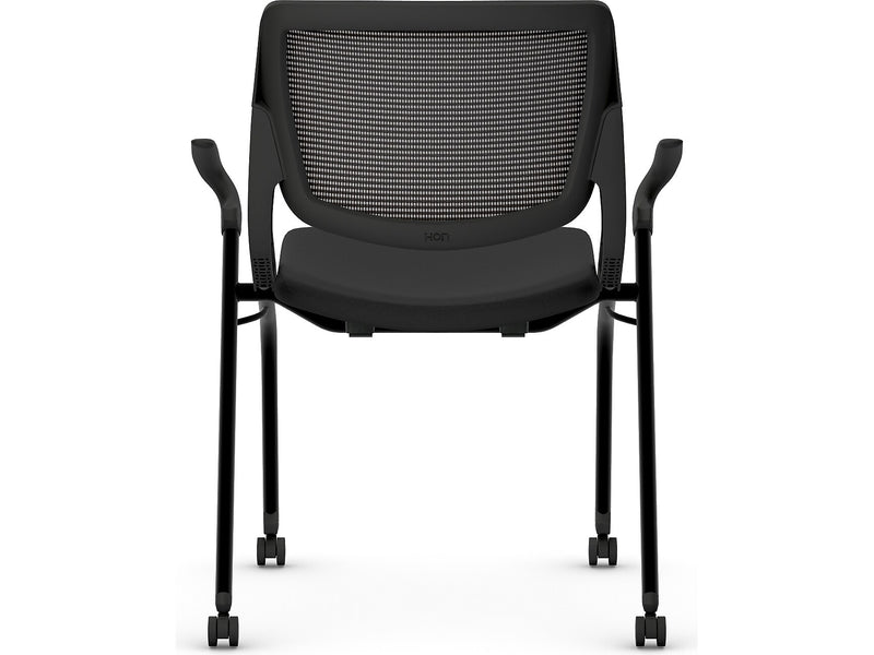HON Motivate Fabric/Mesh Nesting Stacking Chair, Black/Charblack (HMN2.F.S.IM.ON.CU10.CBK)