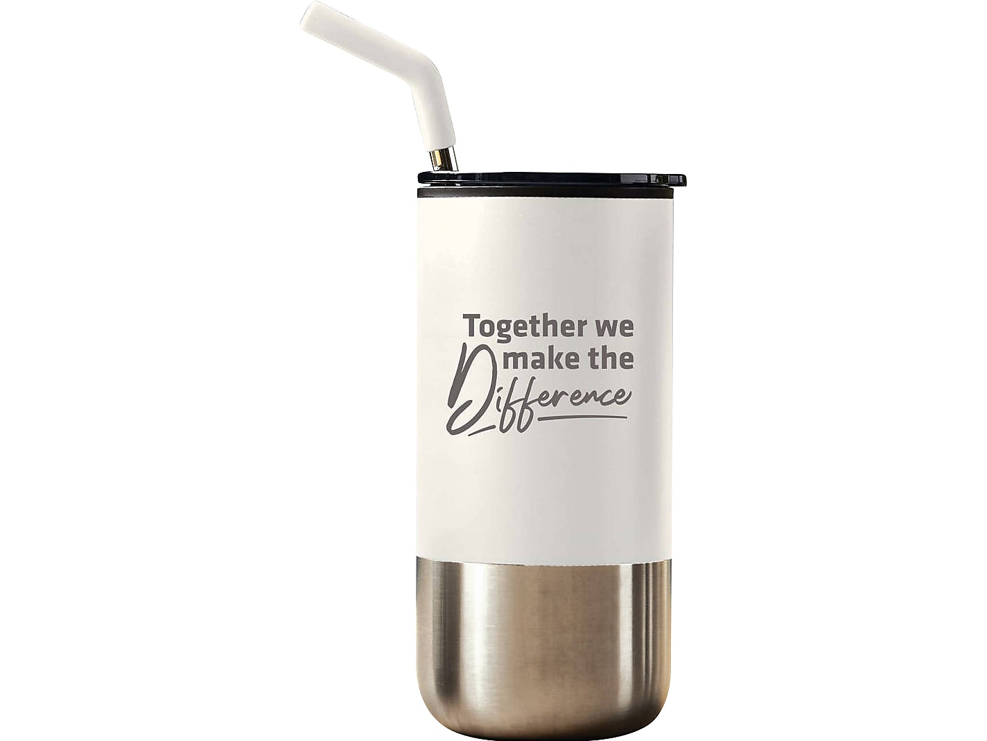 Baudville Tahoe Together Travel Tumbler, White/Stainless Steel, 16 oz. (93145)