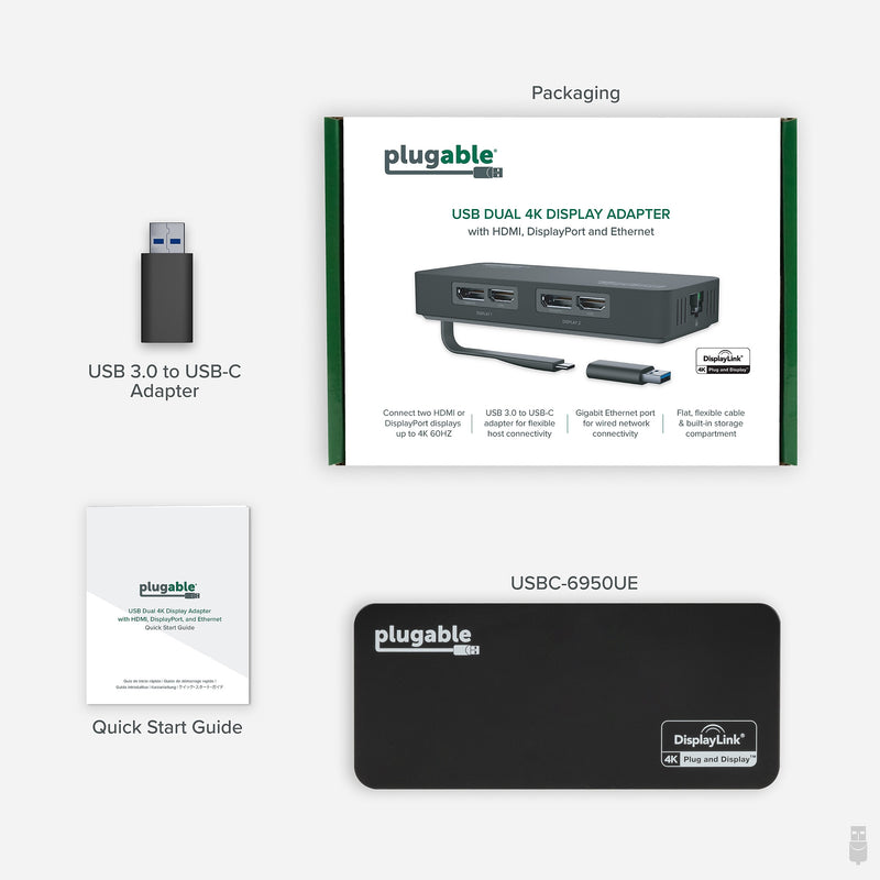 Plugable USB 3.0/USB-C to DisplayPort/HDMI Adapter, Black (USBC-6950UE)