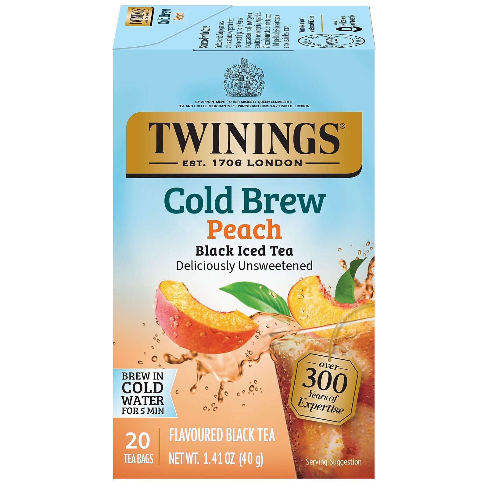 Twinings Iced Cold Brewed Peach Black Tea Bags, 20/Box (F10055)