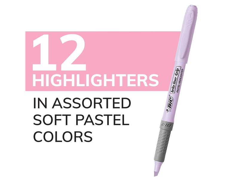 BIC Brite Liner Stick Highlighter with Grip, Chisel Tip, Assorted Colors, 12/Pack (GBLD11-AST)