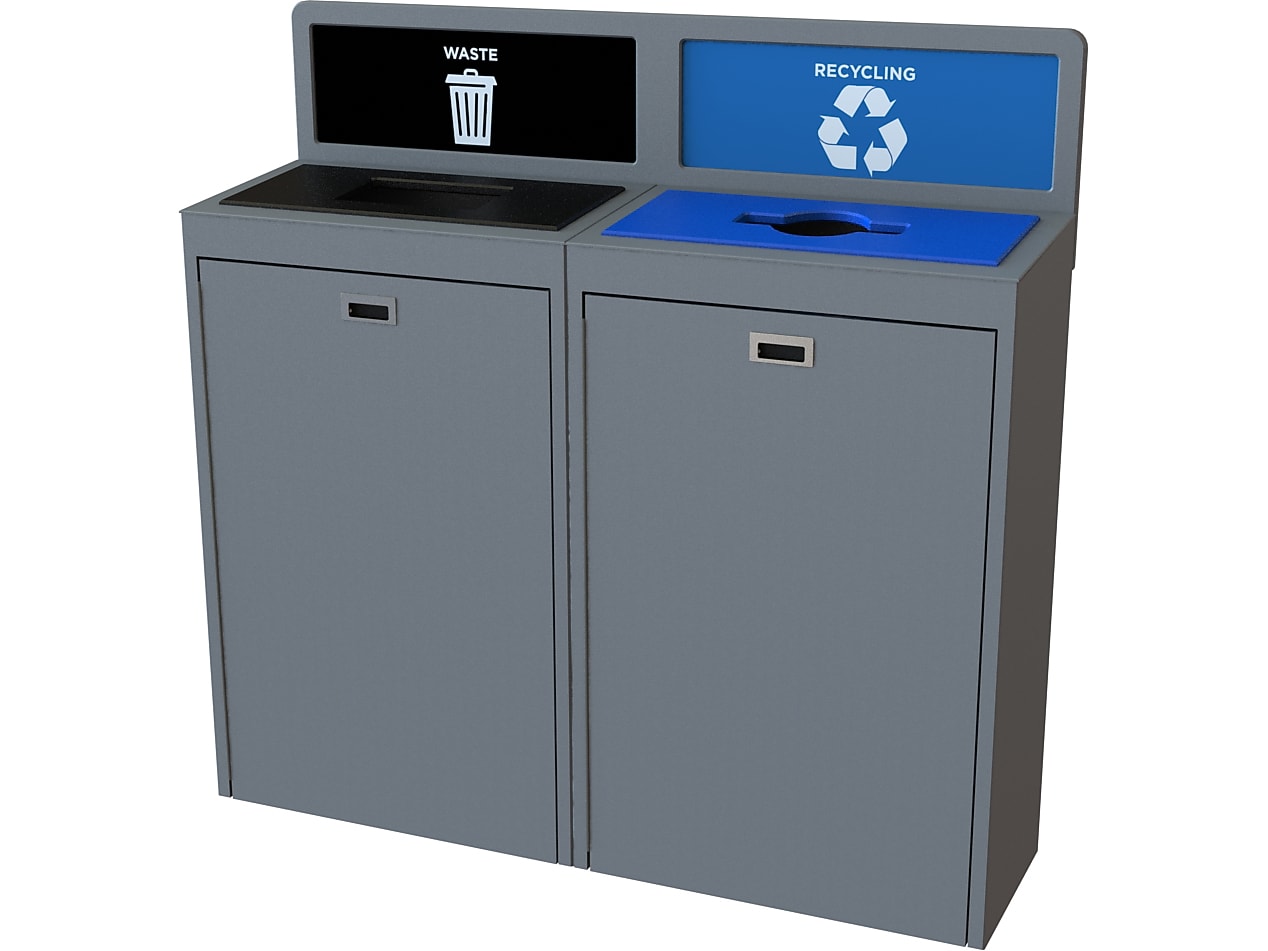 CleanRiver TIM Plastic Dual-Stream Recycling Station, 44 Gallon, Gray (TIM44-2-WR-GY)