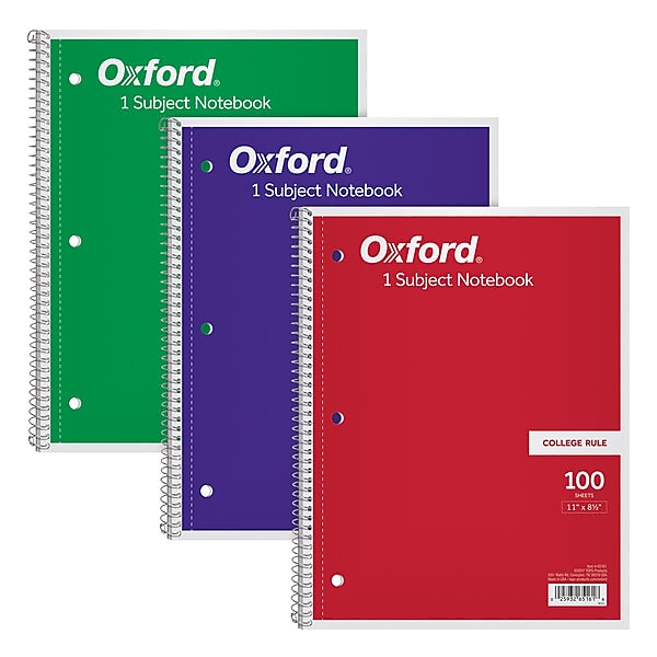 Oxford 1-Subject Notebook, 8.5" x 11", College Ruled, 100 Sheets (65161)