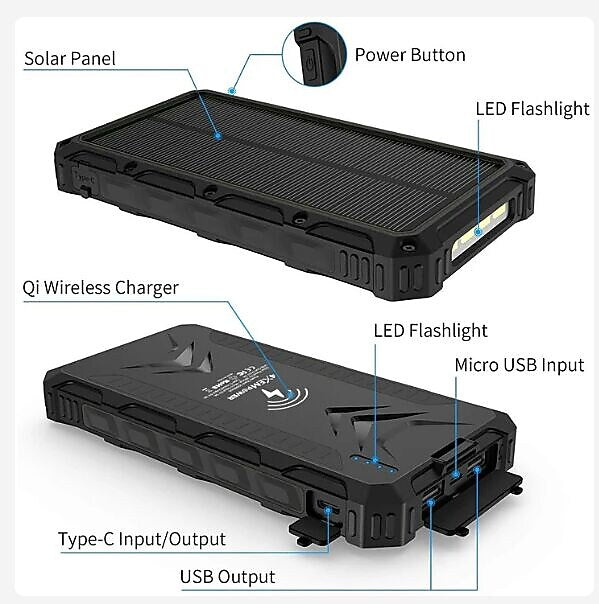 4XEM 30,000 mAh Mobile Solar Power Bank and Charger (4XSOLARPWR30BK)
