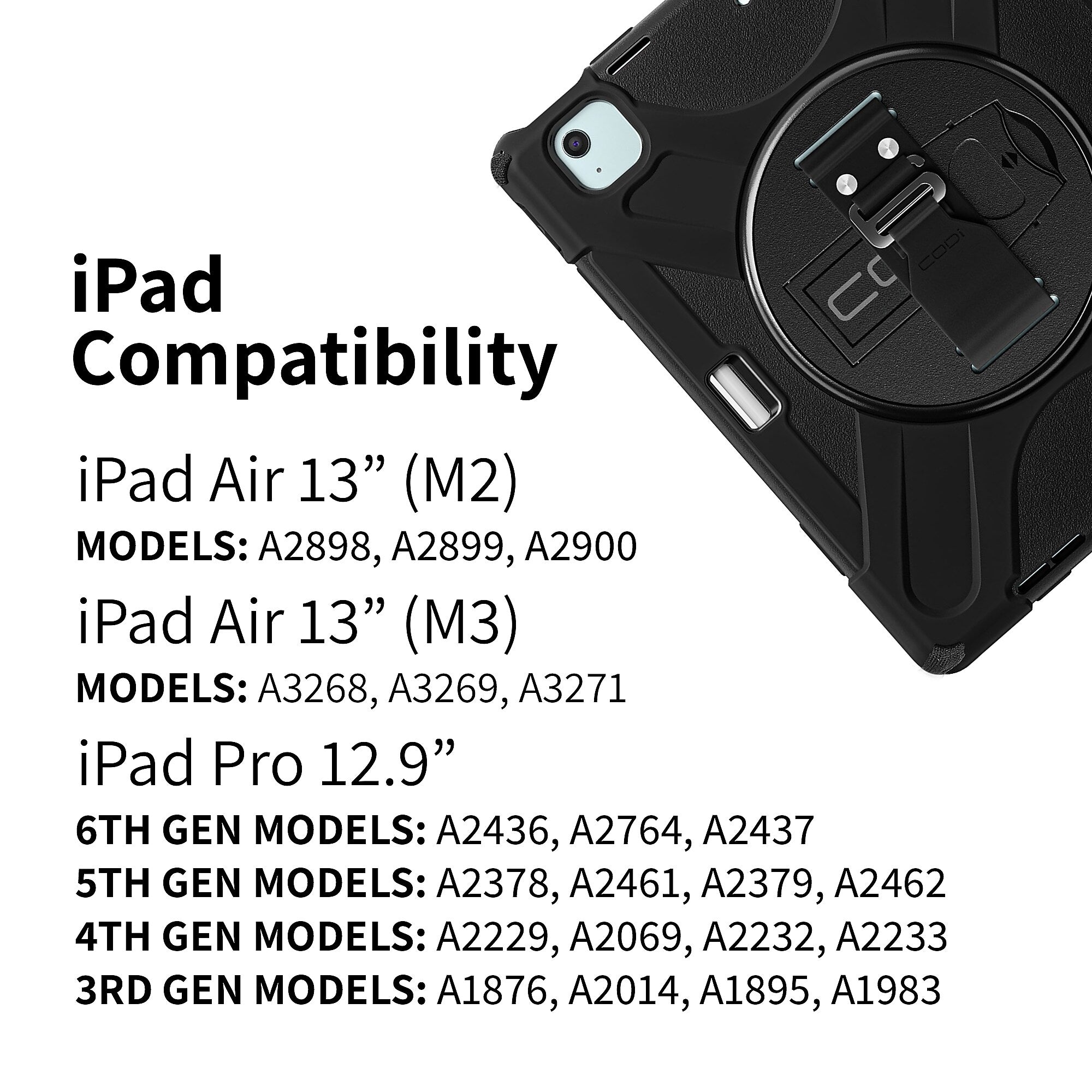 CODi Rugged Case iPad Air 13" (M2, M3), iPad Pro 12.9" (6th, 5th, 4th, 3rd Generation), Black (C30705091)