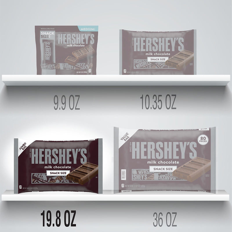 HERSHEY'S Milk Chocolate Snack Size, Candy Bars Jumbo Bag, 19.8 oz (246-00015)