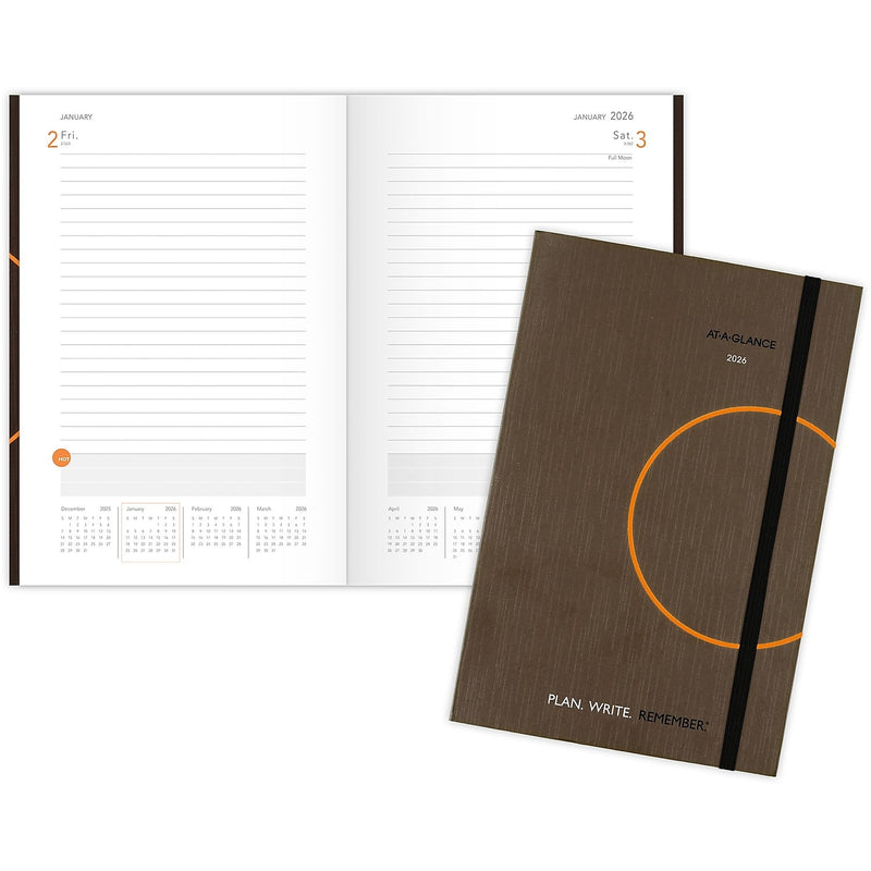 2026 AT-A-GLANCE Plan. Write. Remember. 5" x 8.25" Daily Planner, Paperboard Cover, Brown/Orange (70-6201-30-26)