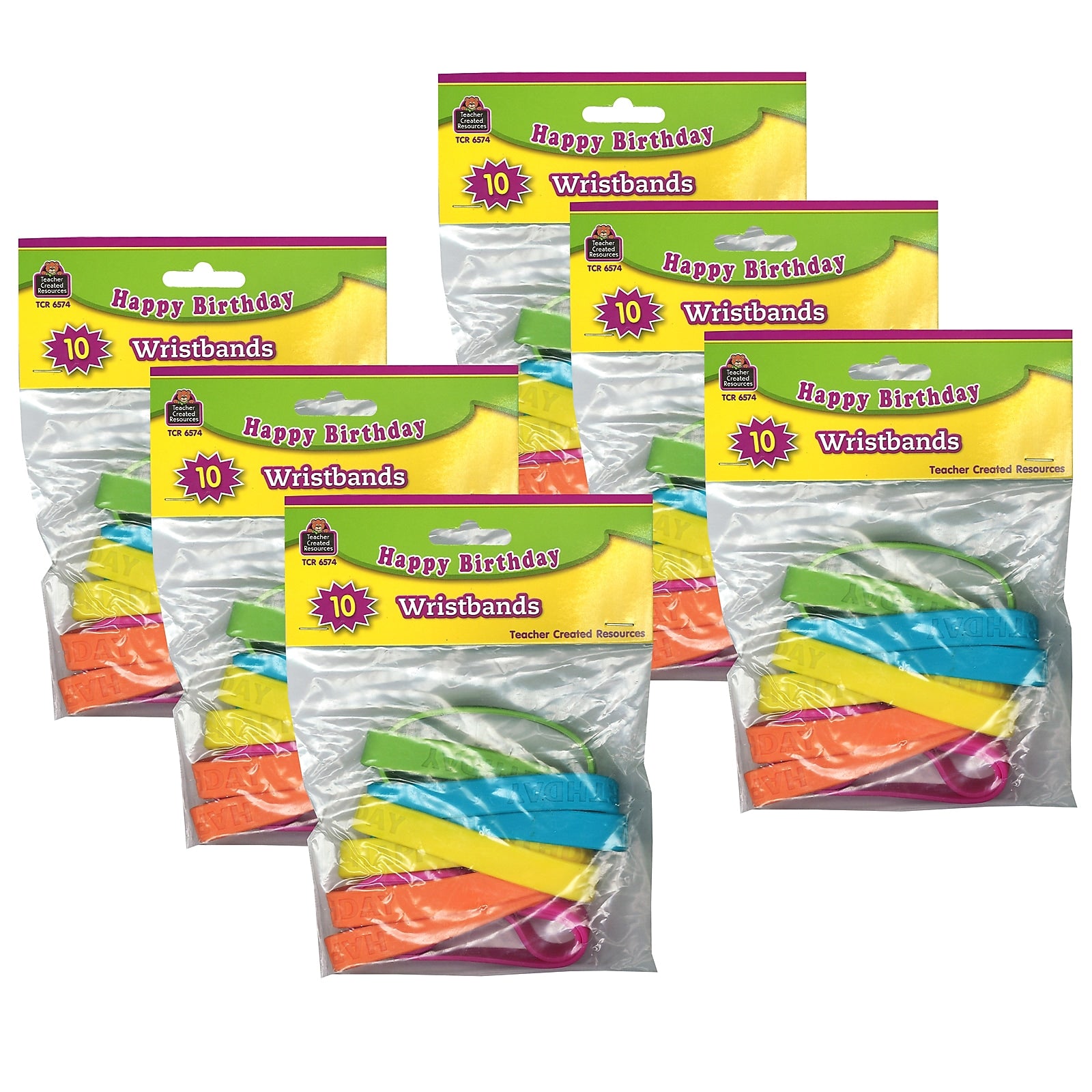 Teacher Created Resources Happy Birthday 2 Wristband Pack, 10 Per Pack, 6 Packs (TCR6574-6)